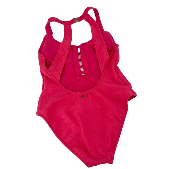 NANETTE LEPORE Raffia Mermaid One Piece Swimsuit Bright Pink Cut Out Size 10 NEW - Picture 3 of 4